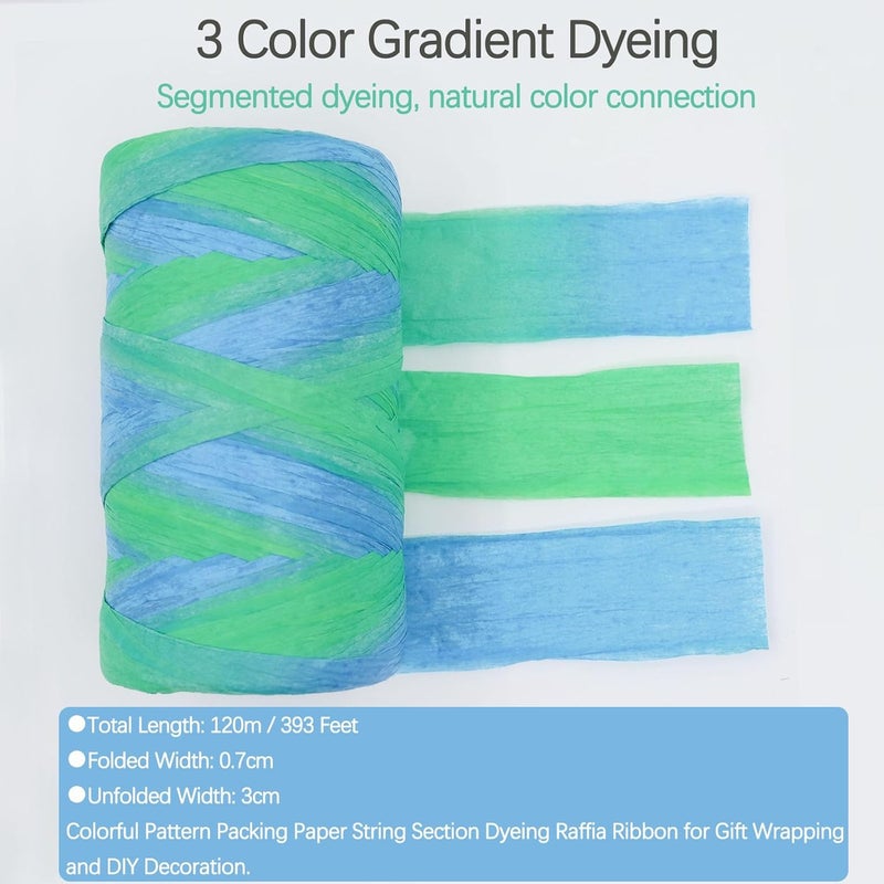 ALLWSLucky Colored 393 Feet Raffia Paper Ribbon, Colorful Packing Paper String Section Dyeing Raffia Ribbon for Gift Wrapping and DIY Decoration (Blue 3) - Image 2
